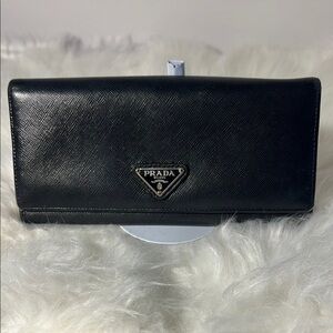 Prada Black Logo Vitello Move Long Leather Wallet